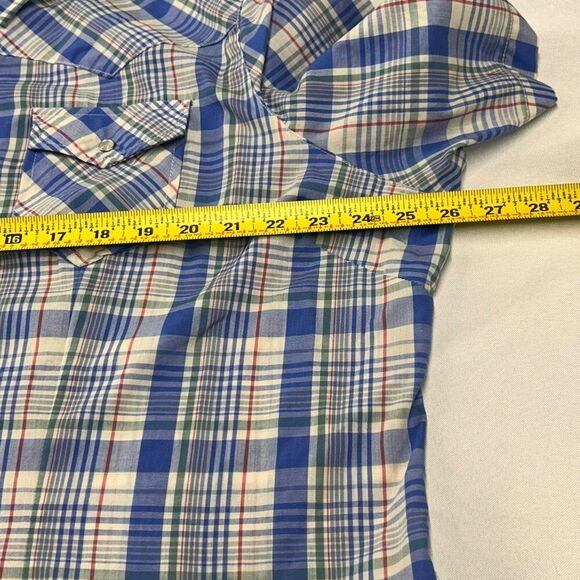 Bit & Bridle 2X Western Plaid Short Sleeve Shirt Blue Green women Pearl Snap - Picture 6 of 8